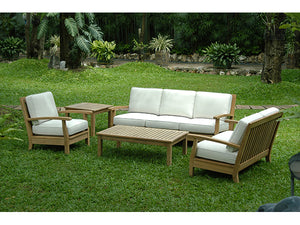 Teak patio sofa for outdoor living.